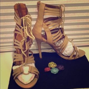 Tan tie up heels